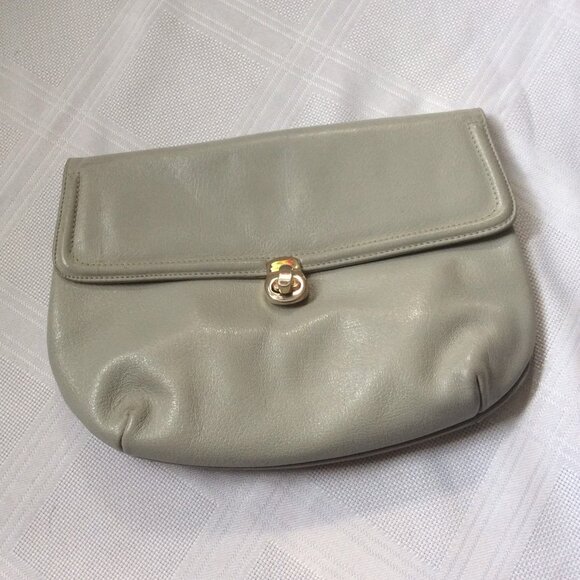 Vintage early 80's grey leather convertible handbag clutch, excellent condition - Picture 1 of 3